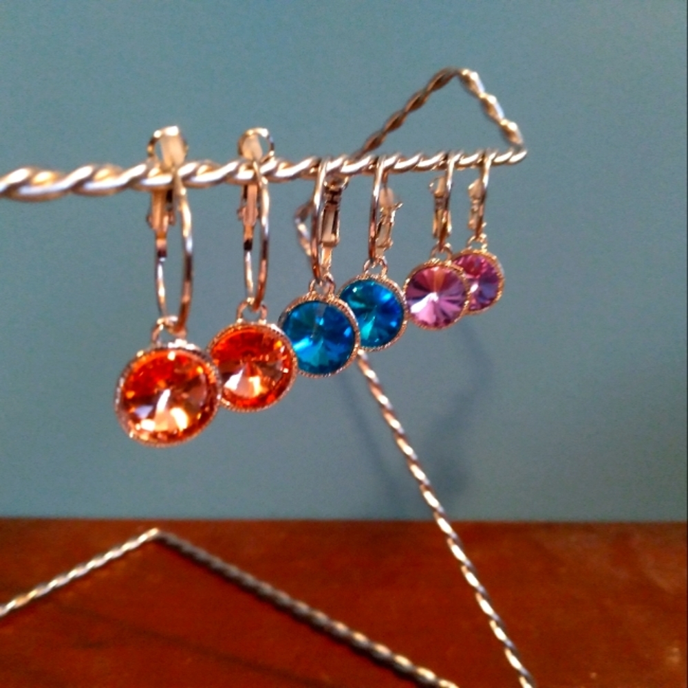 3 Pairs of Hoop Earrings Pink, Lavender, and Teal